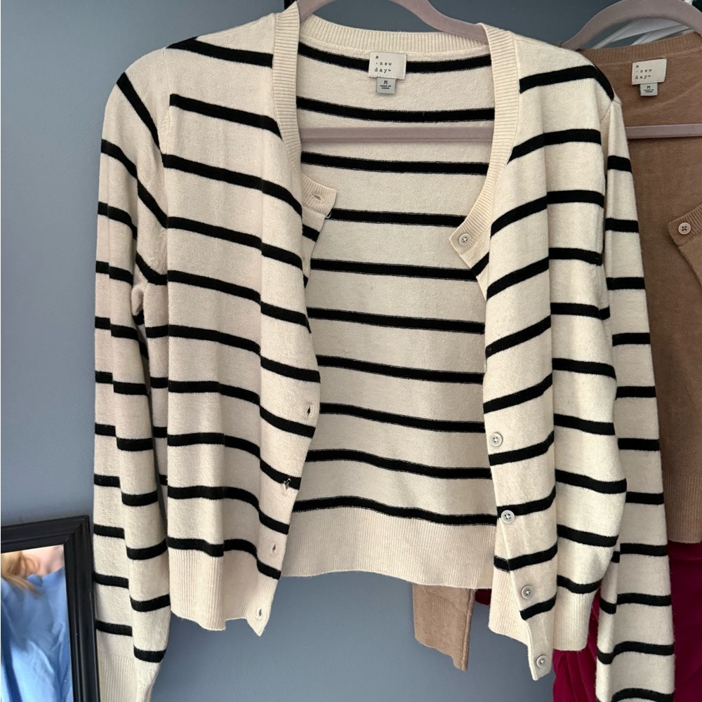 a new day Black and Cream Striped Cardigan